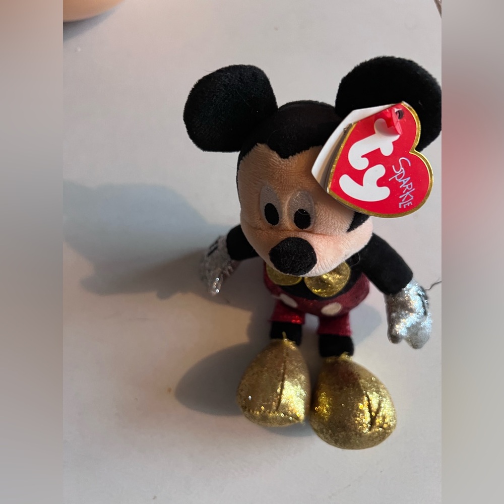 Ty Sparkle Mickey Mouse Plush with Gold and Silver Accents New
